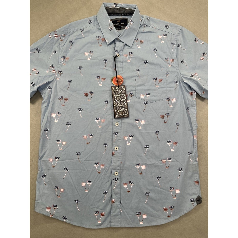 Nickel & Iron Men's SS Button Down Shirt Size Large NWT Patriotic Resort
